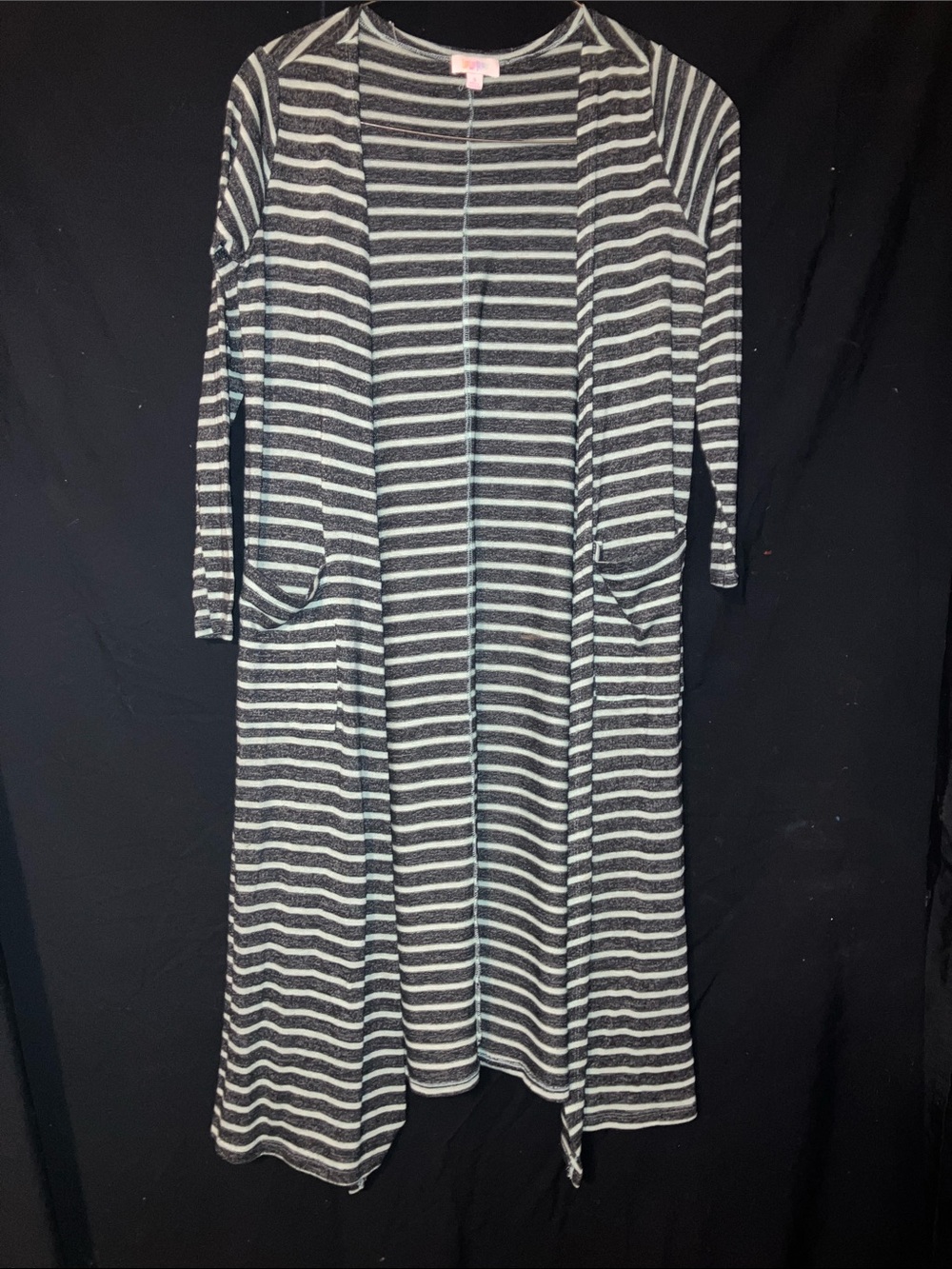 LuLaRoe Black and White Striped Long Sleeve Open-Front Maxi